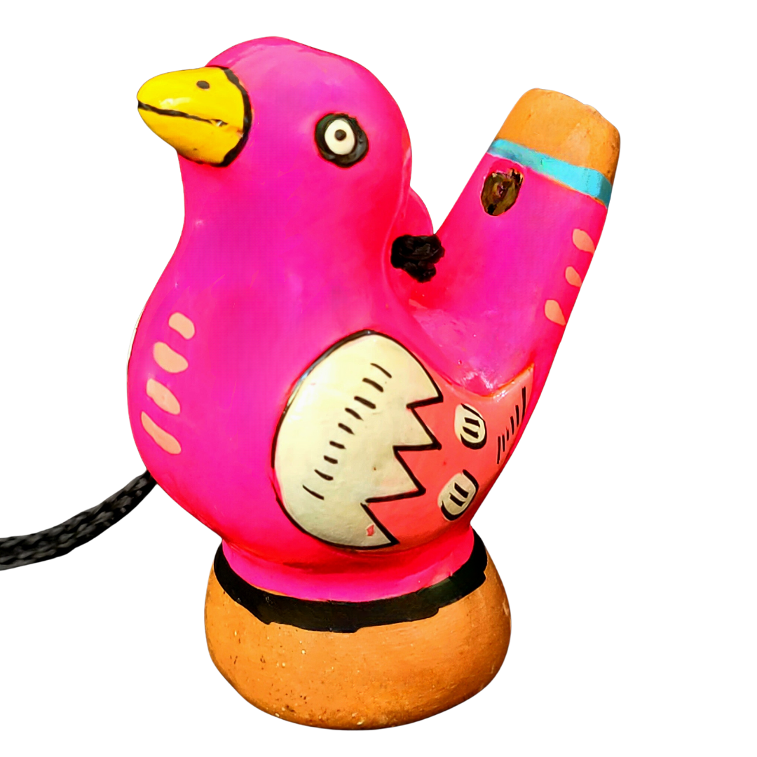 Colorful bird Ceramic water whistle from the Peruvian Amazon