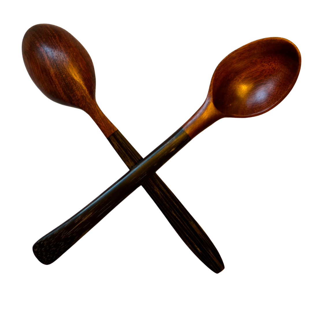 Palo sangre and pona palm wood utensils - hand made by Peruvian Amazon artisan