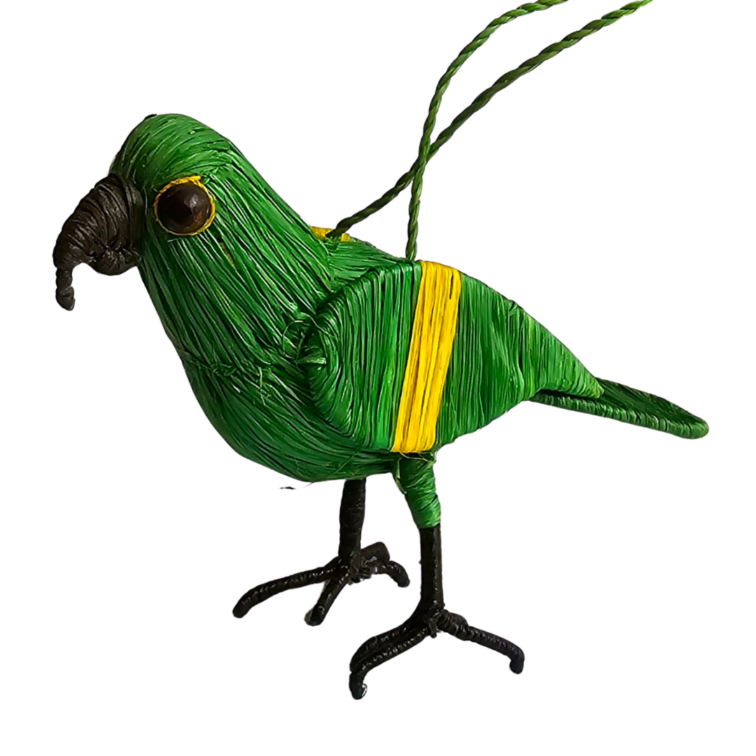 YELLOW CROWNED PARROT BIRD FAIR-TRADE CHRISTMAS TREE ORNAMENT - WOVEN BY PERUVIAN AMAZON ARTISAN