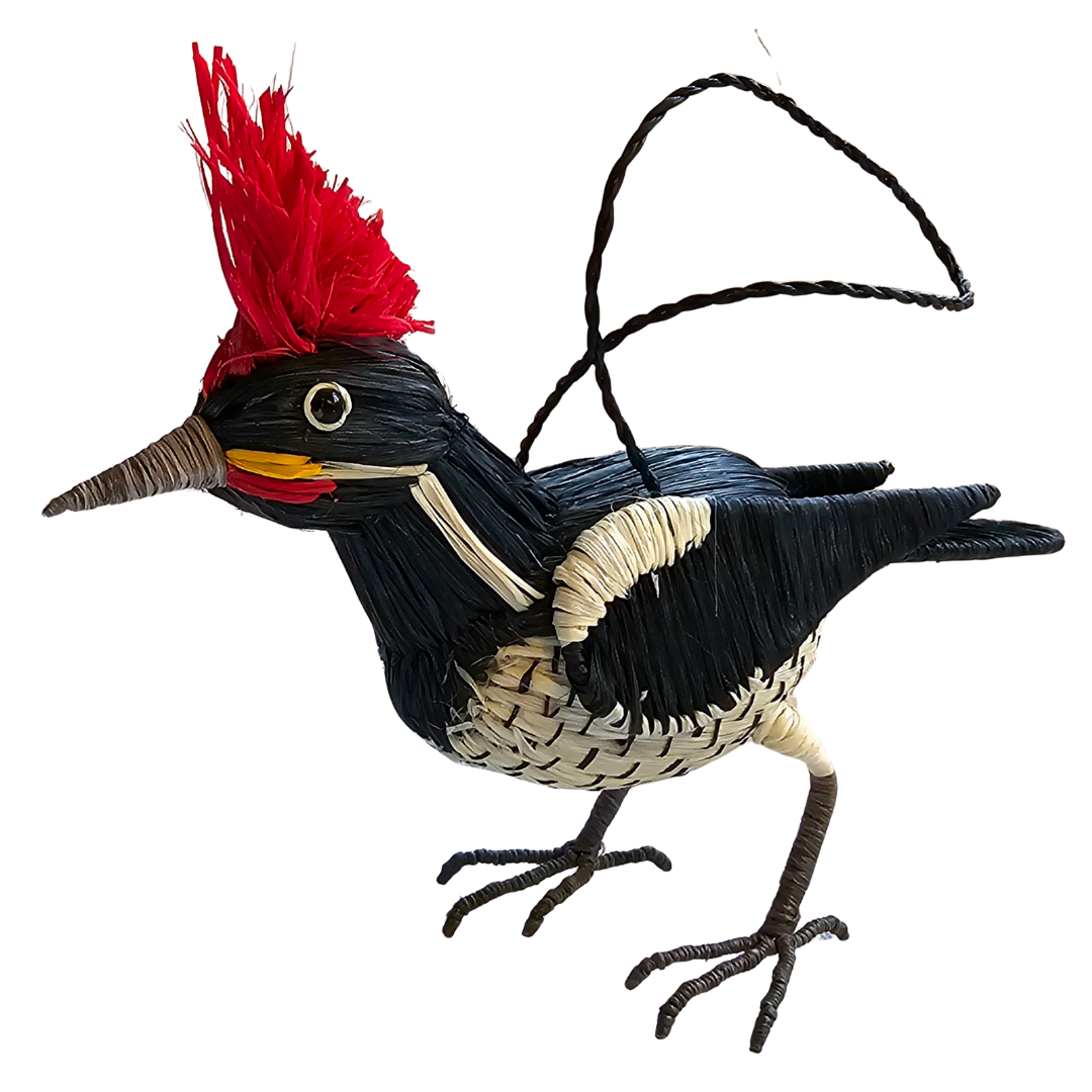 PILEATED WOODPECKER BIRD WOVEN ORNAMENT - HANDMADE BY PERUVIAN AMAZON ARTISAN