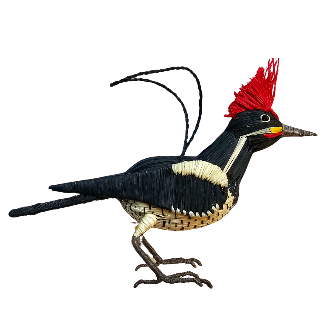 PILEATED WOODPECKER BIRD WOVEN ORNAMENT - HANDMADE BY PERUVIAN AMAZON ARTISAN