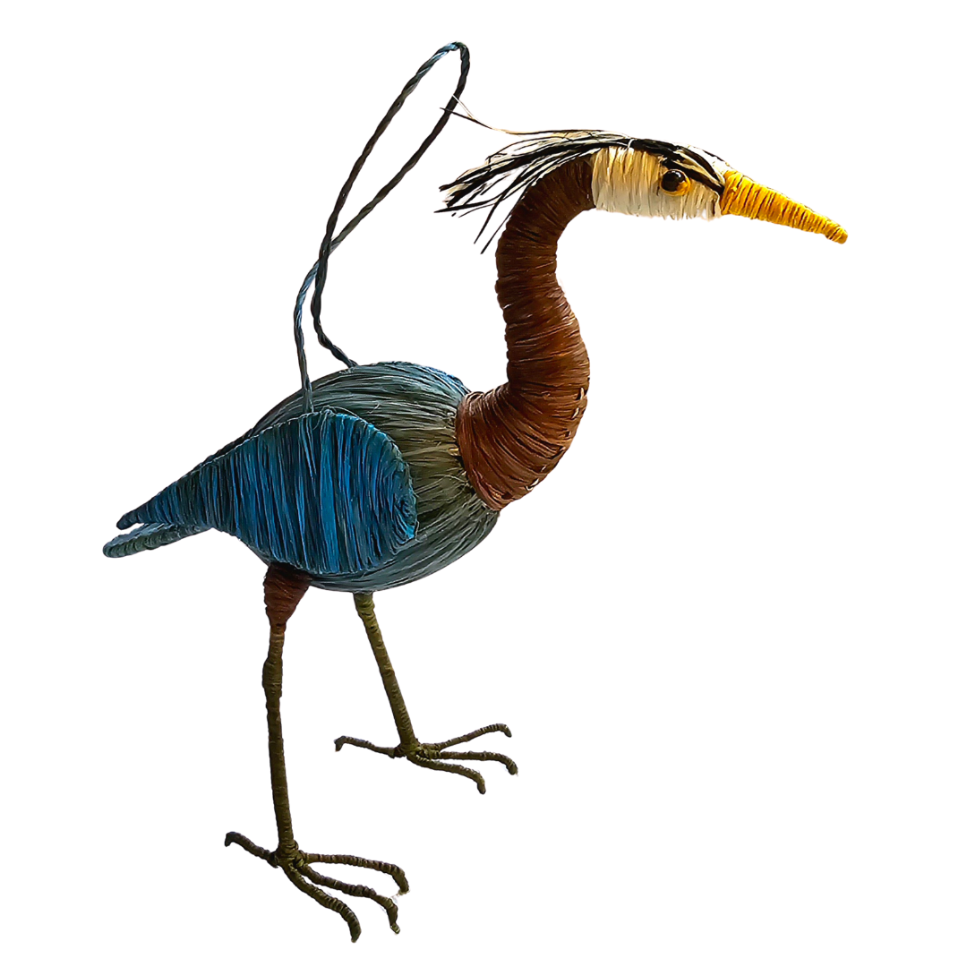 GREAT BLUE HERON BIRD FAIR-TRADE CHRISTMAS TREE ORNAMENTS - WOVEN BY PERUVIAN AMAZON ARTISAN