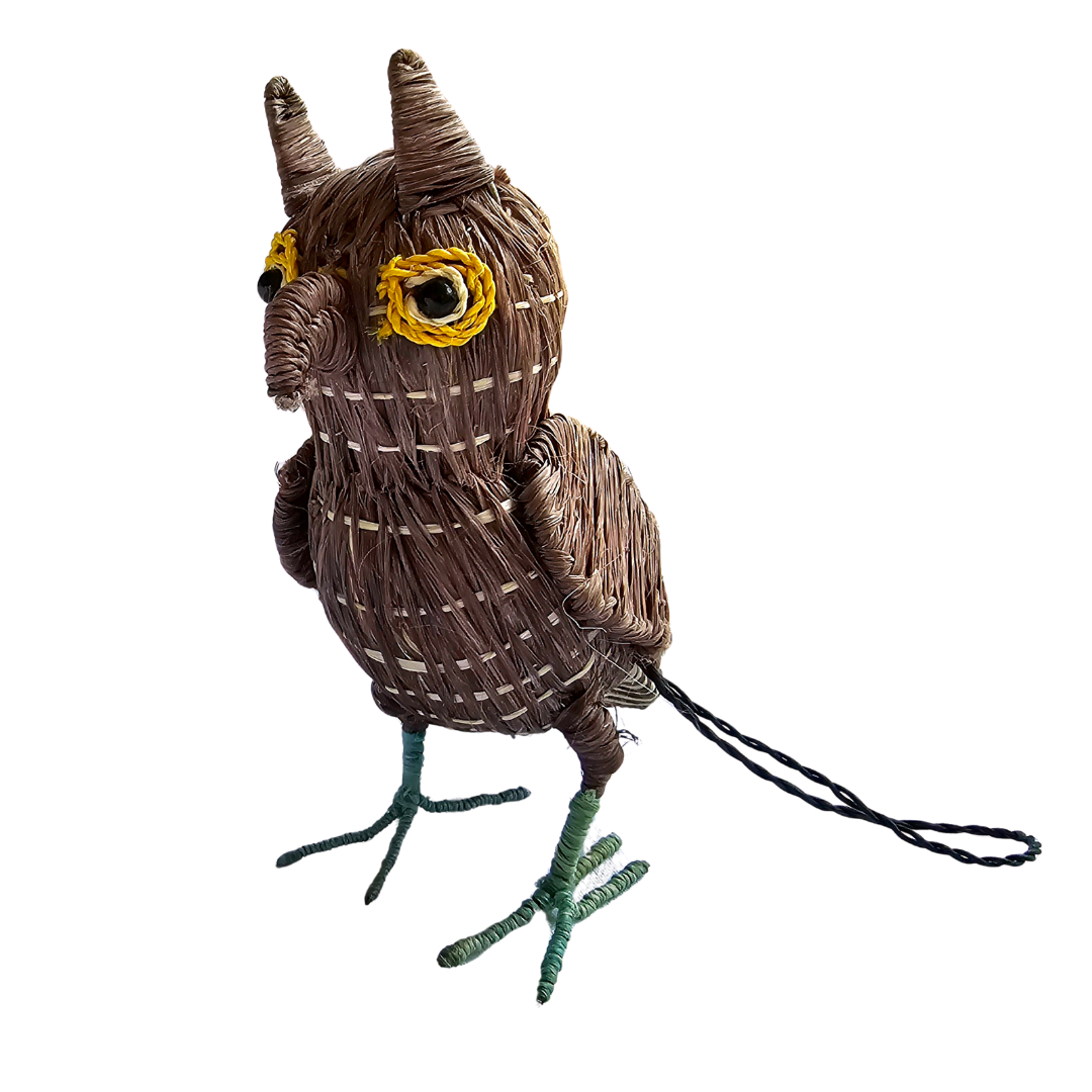 FANCIFUL OWLS - FAIR-TRADE CHRISTMAS TREE BIRD ORNAMENT - WOVEN BY PERUVIAN AMAZON ARTISAN