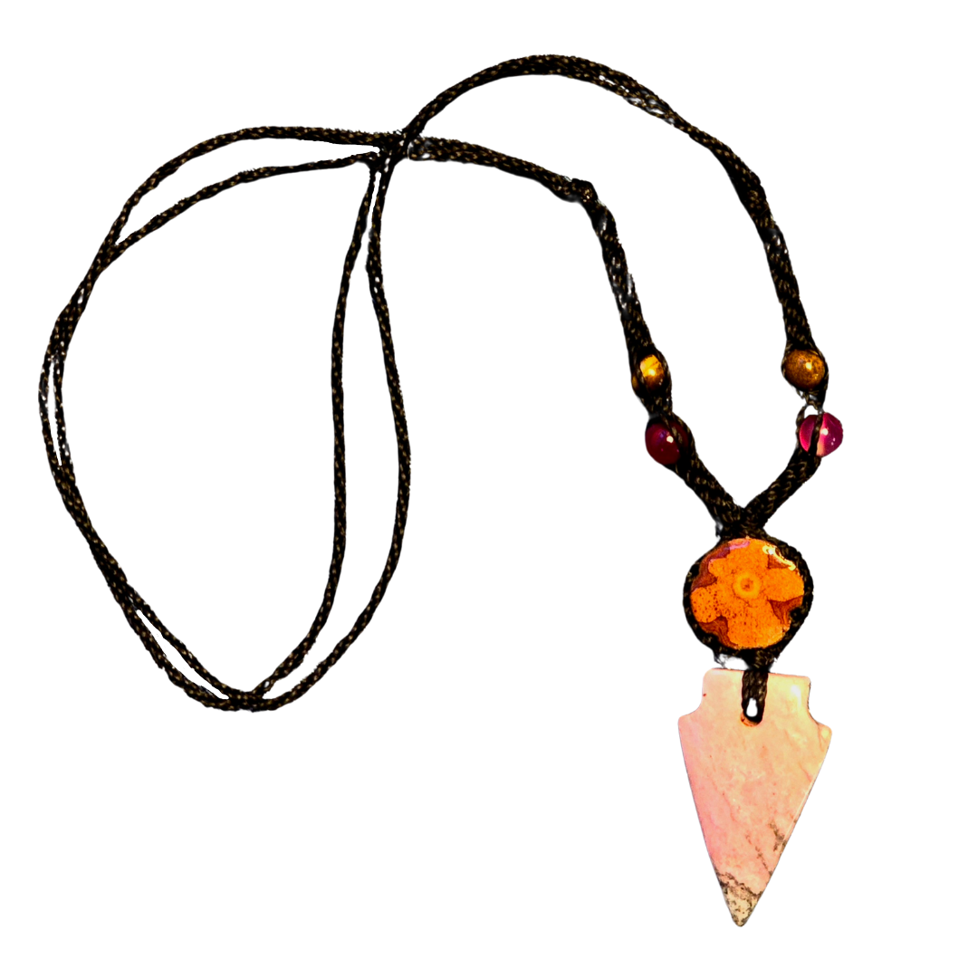 Ayahuasca vine and rhodonite macrame necklace