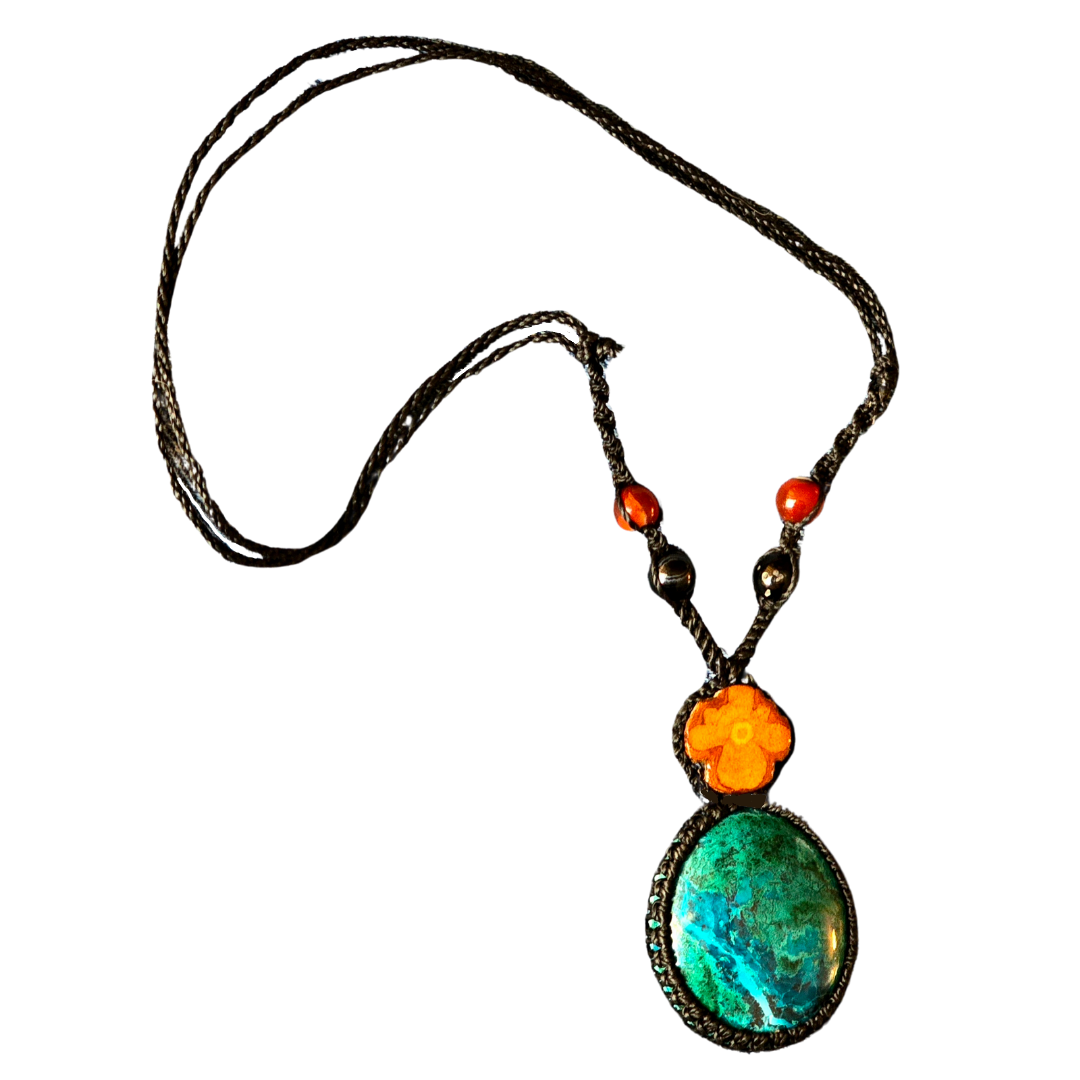 Ayahuasca vine and chrysocolla macrame necklace