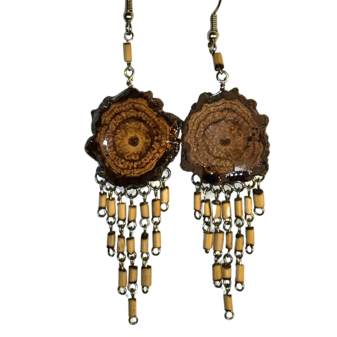 Sapo huasca vine earrings with bamboo dangles - made by Peruvian Amazon artisan