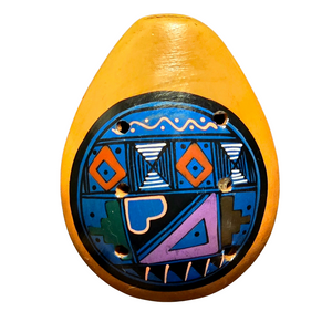 Ocarina ceramic flute with Shipibo and multi-colored designs from Peru