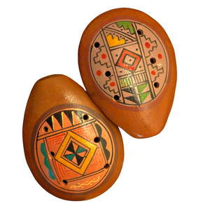 Ocarina ceramic flute with Shipibo and multi-colored designs from Peru