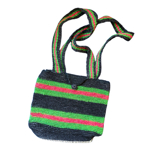 Crocheted Black, Black & Red Purse, Double Strap & Clasp, bag made in Peruvian Amazon