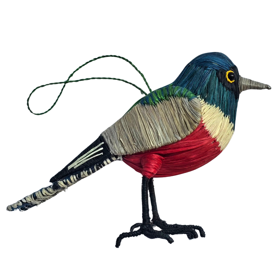 BLUE-CROWNED TROGON BIRD - FAIR-TRADE CHRISTMAS TREE ORNAMENT - WOVEN BY PERUVIAN AMAZON ARTISAN