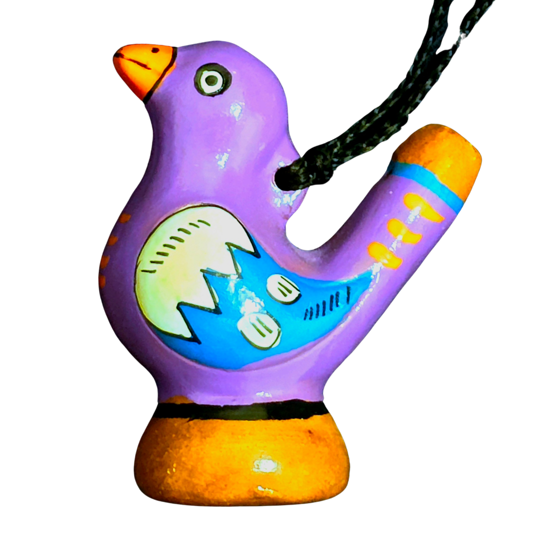 Colorful bird Ceramic water whistle from the Peruvian Amazon