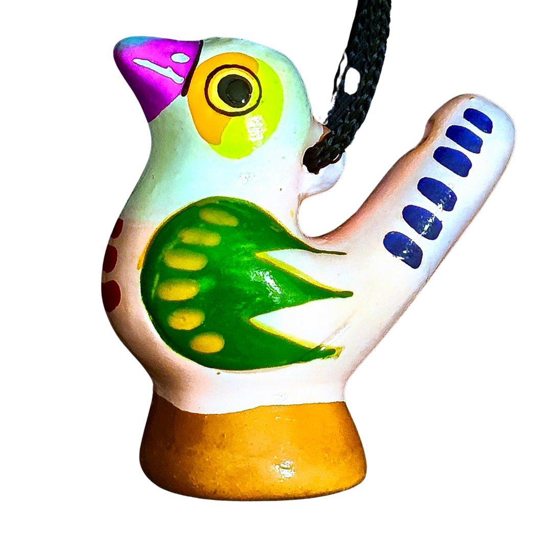 Colorful bird Ceramic water whistle from the Peruvian Amazon