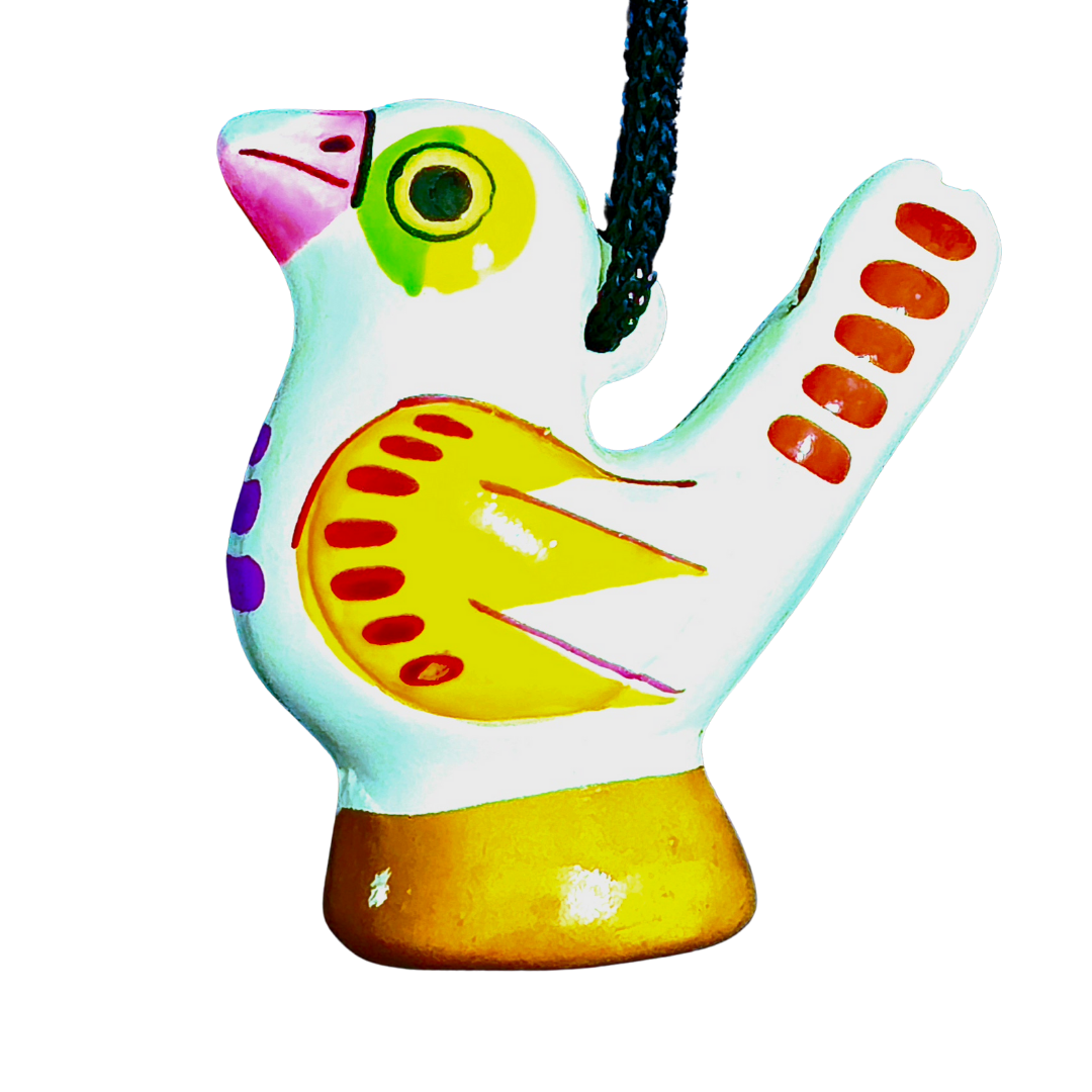 Colorful bird Ceramic water whistle from the Peruvian Amazon