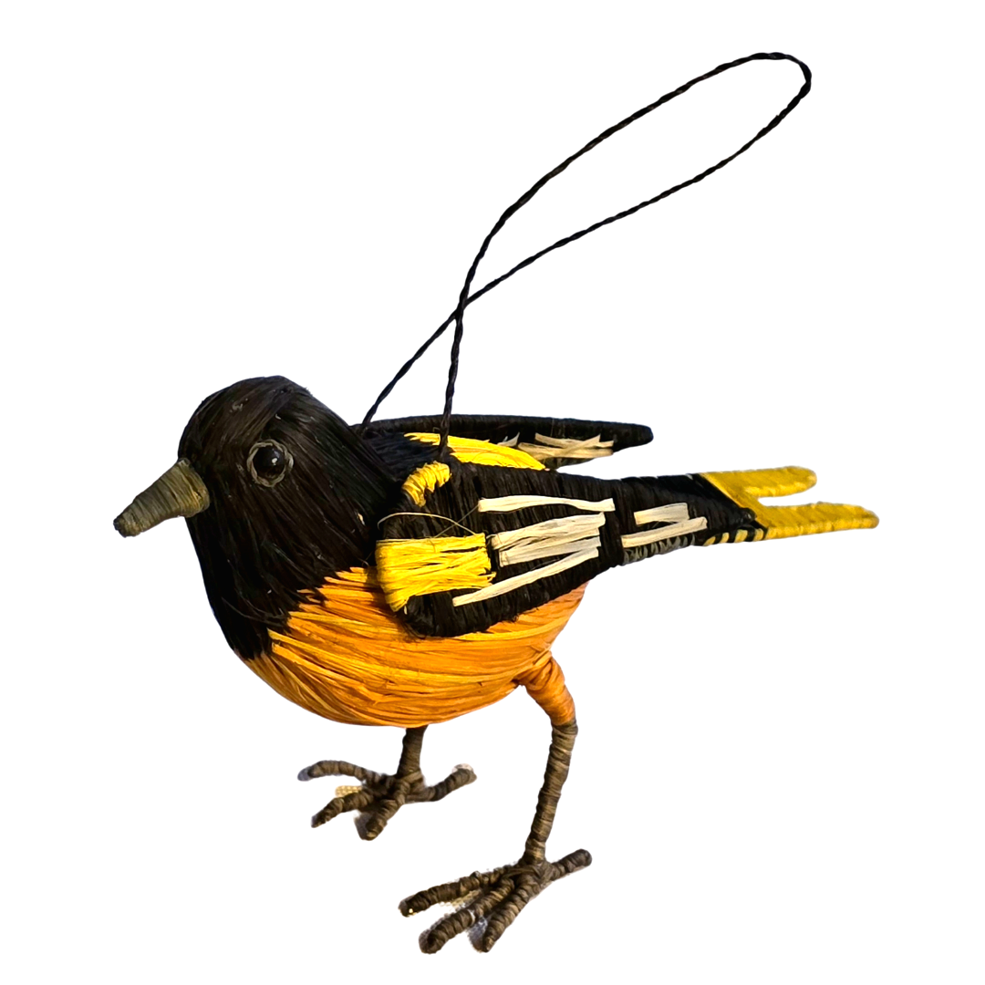 BALTIMORE ORIOLE - FAIR TRADE CHRISTMAS TREE ORNAMENT - WOVEN BY PERUVIAN AMAZON ARTISAN