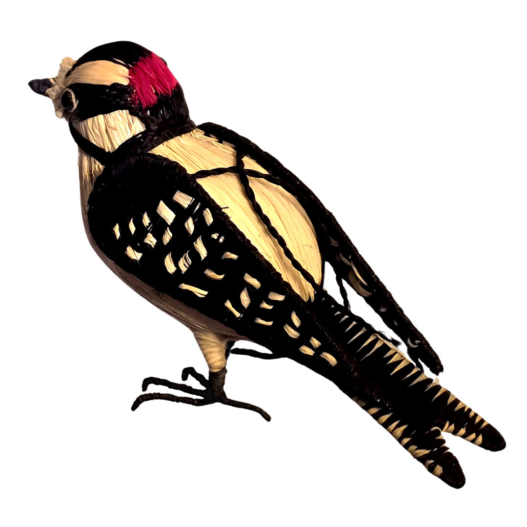 DOWNY WOODPECKER BIRD WOVEN ORNAMENT - HANDMADE BY PERUVIAN AMAZON ARTISAN