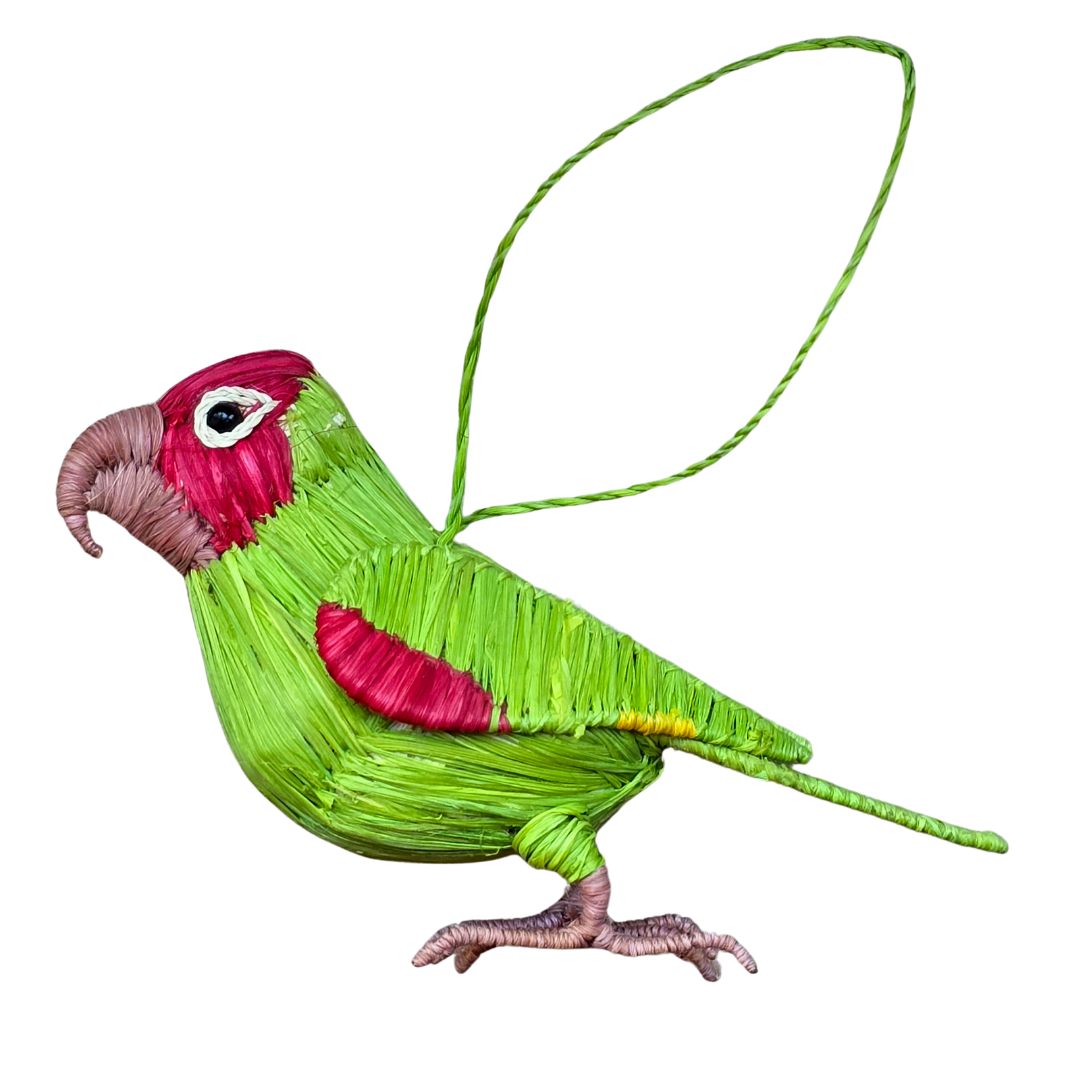 CHERRY HEADED CONURE PARROT BIRD FAIR-TRADE CHRISTMAS TREE ORNAMENT - WOVEN BY PERUVIAN AMAZON ARTISAN