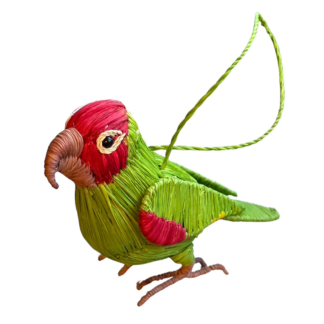 CHERRY HEADED AND SUN CONURE PARROT BIRD FAIR-TRADE CHRISTMAS TREE ORNAMENT - WOVEN BY PERUVIAN AMAZON ARTISAN