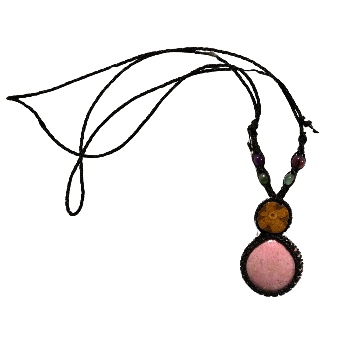 Ayahuasca vine and rhodonite macrame necklace