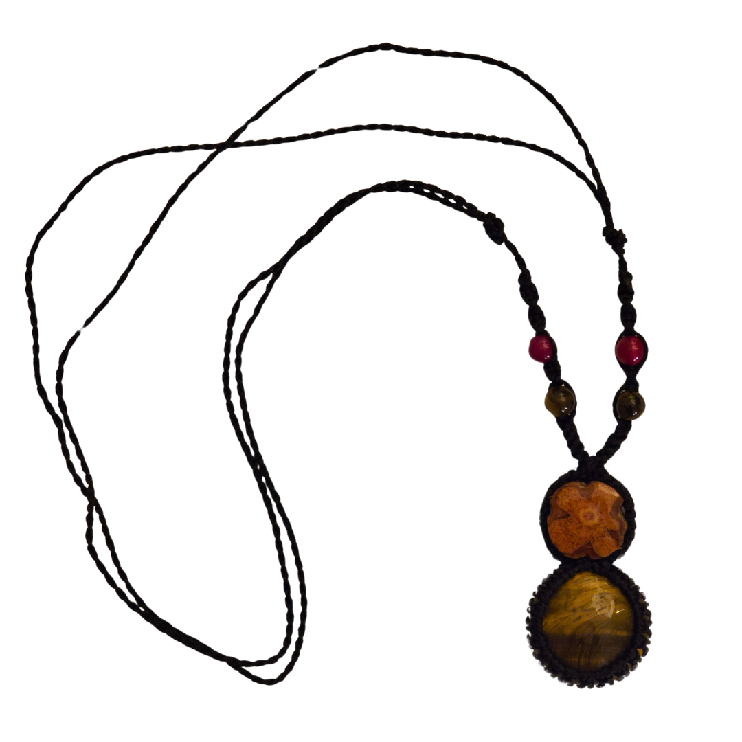 Ayahuasca vine and tiger eye macrame necklace