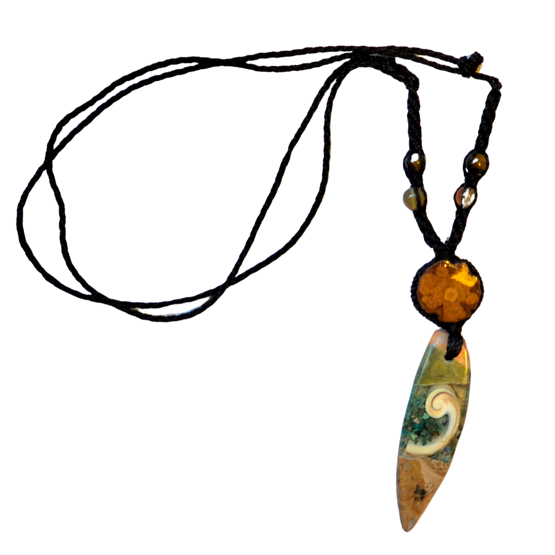 Ayahuasca, abalone and spearpoint stone necklace from the Peruvian Amazon