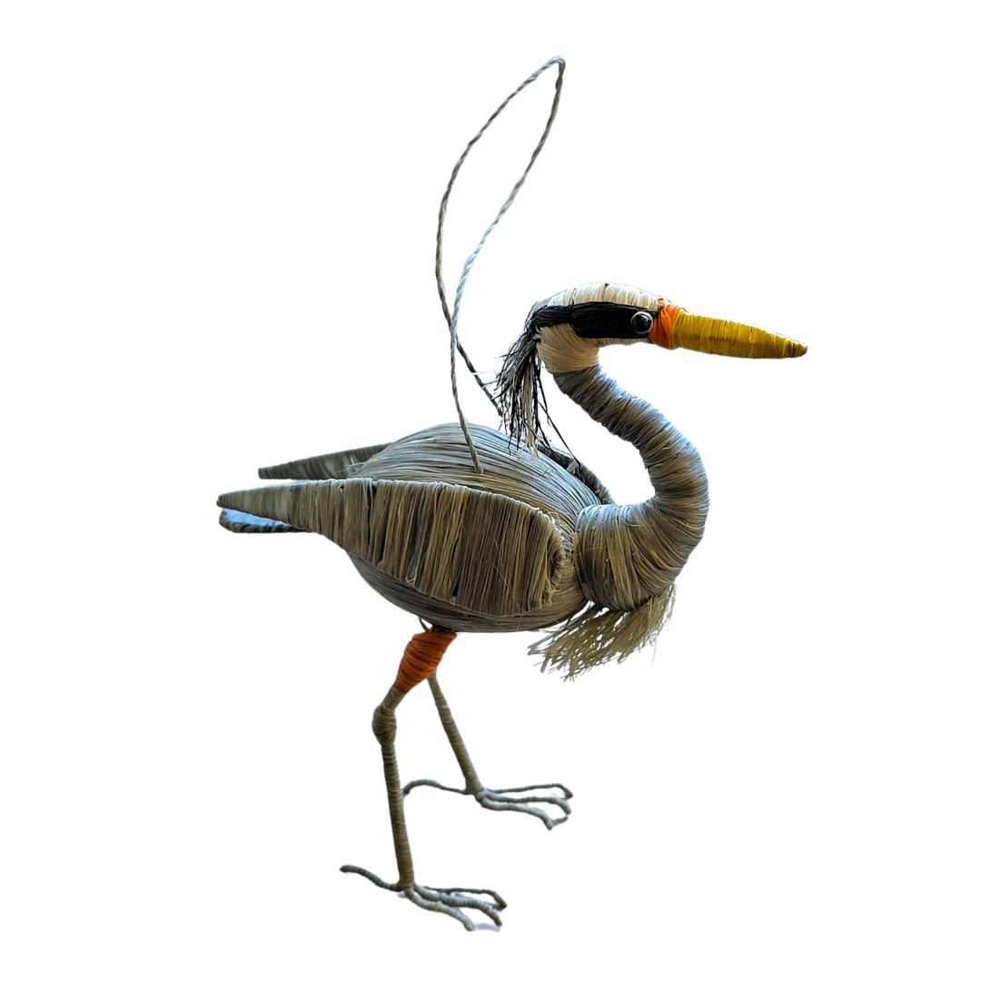 GREAT BLUE HERON BIRD FAIR-TRADE CHRISTMAS TREE ORNAMENTS - WOVEN BY PERUVIAN AMAZON ARTISAN