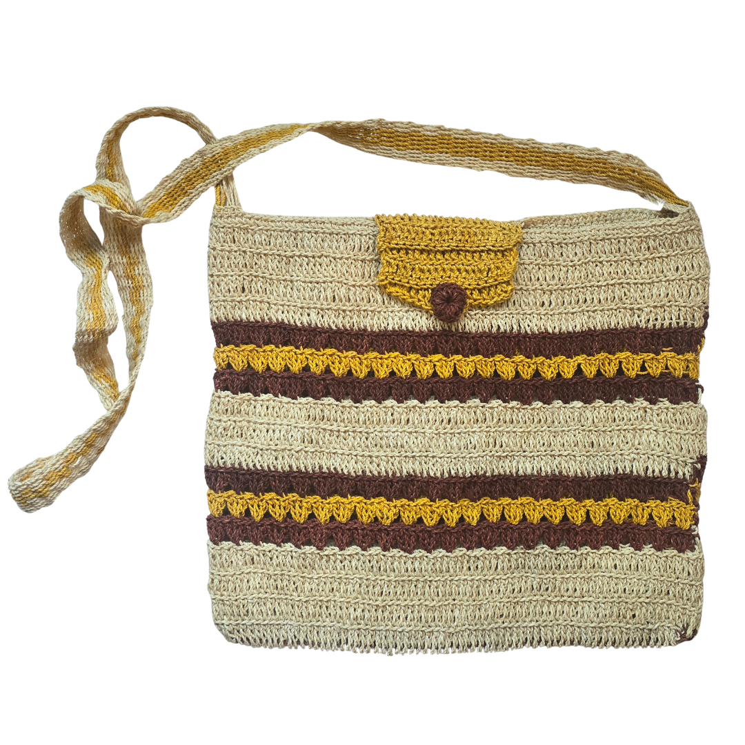 Earth tone striped Chambira Shoulder Bag with natural clasp - made in Peruvian Amazon - Amazon Ecology