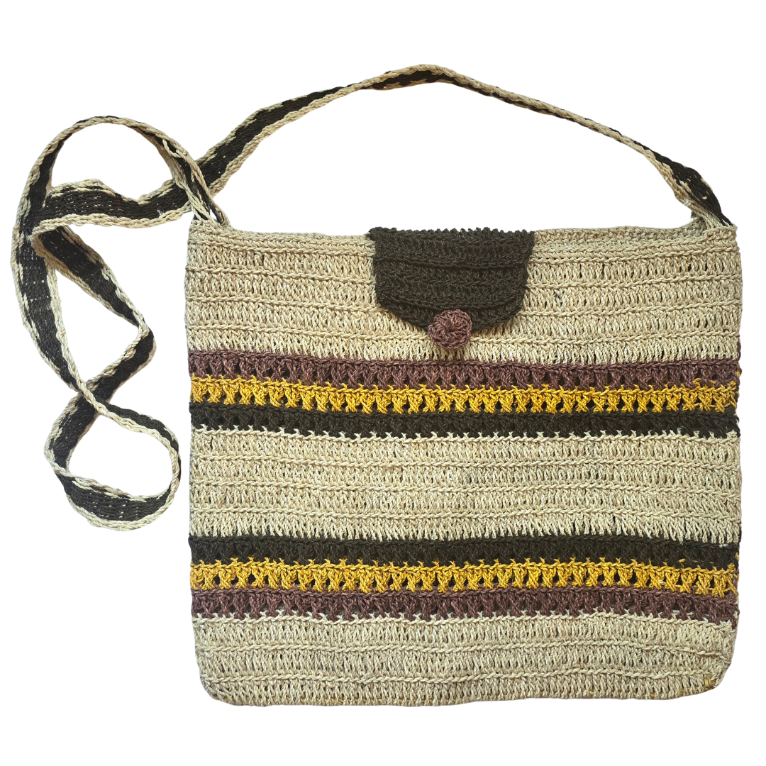 Earth tone striped Chambira Shoulder Bag with natural clasp - made in Peruvian Amazon - Amazon Ecology
