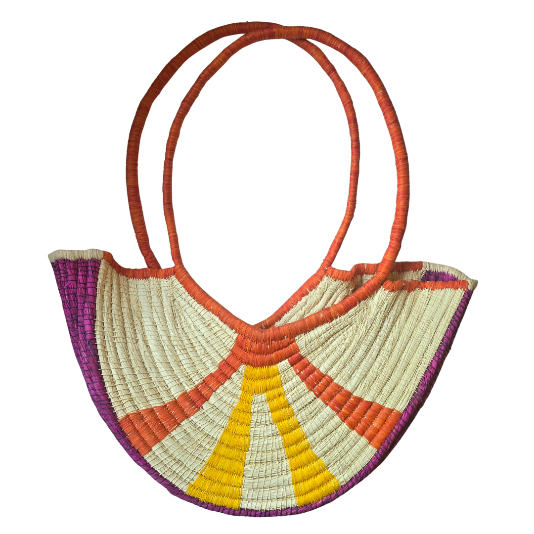 Colorful half-moon chambira double-handle bag from the Peruvian Amazon - Amazon Ecology