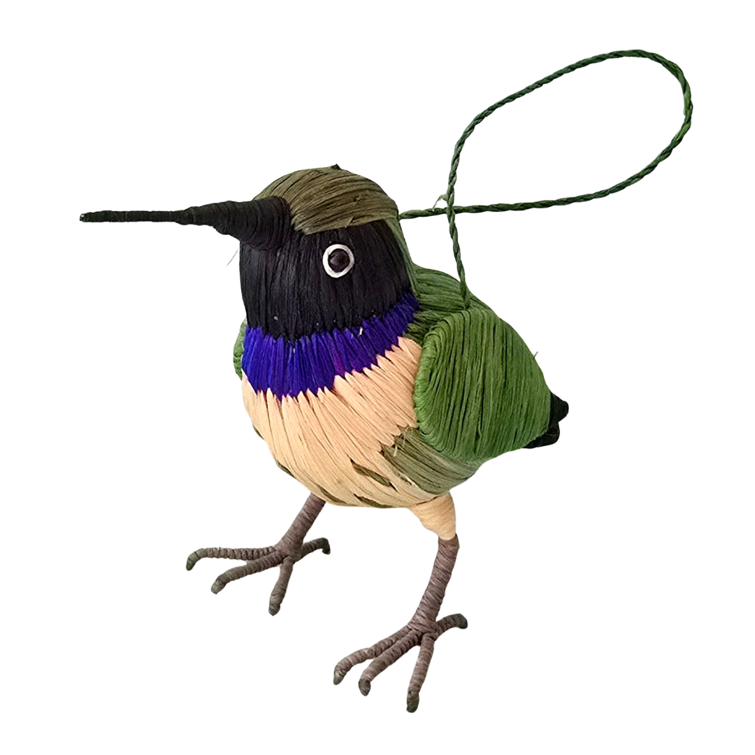 RUBY-THROATED & BLACK CHINNED HUMMINGBIRD FAIR TRADE ORNAMENTS - WOVEN BY PERUVIAN AMAZON ARTISAN