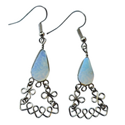 Opalite teardrop stone and silver wire earrings - made by Peruvian Amazon artisan - Amazon Ecology