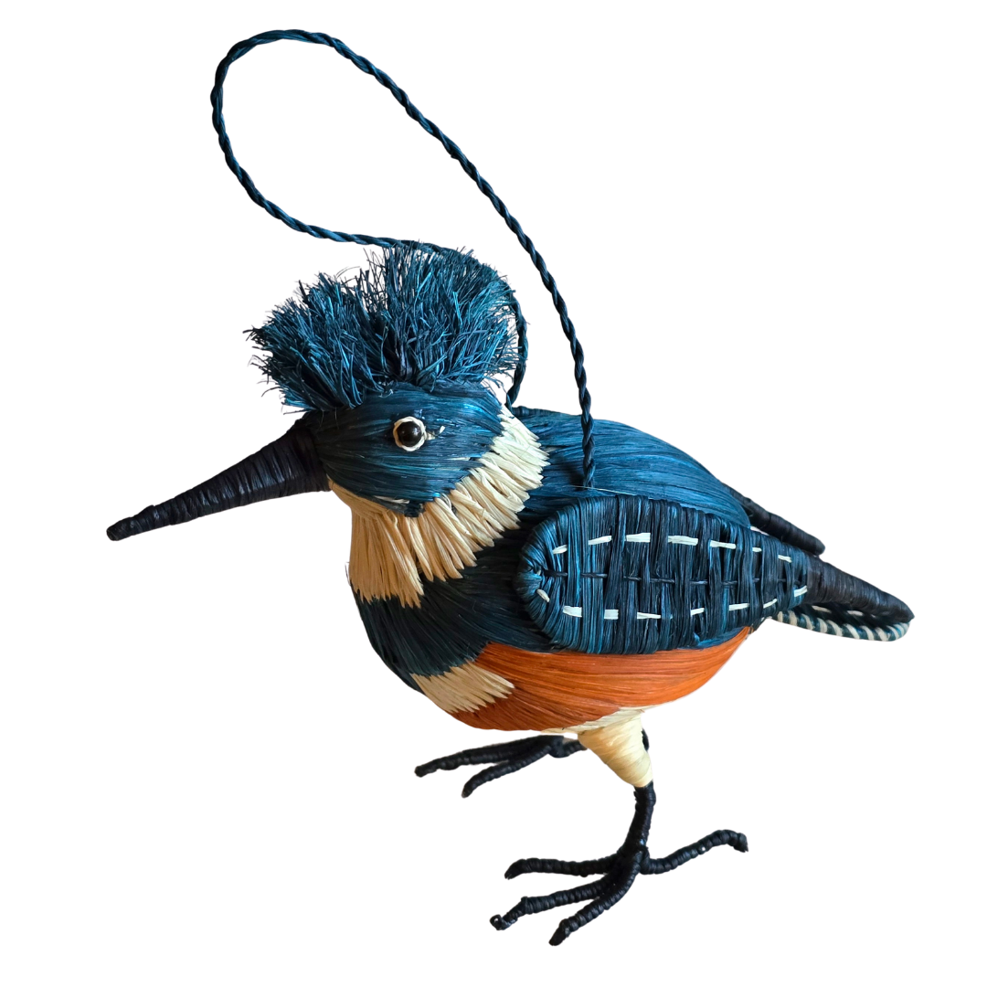 KINGFISHER WOVEN BIRD FAIR-TRADE CHRISTMAS TREE ORNAMENT - WOVEN BY PERUVIAN AMAZON ARTISAN - Amazon Ecology