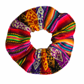 Colorful mantel pattern cotton scrunchies - made by artisan from Peruvian Amazon - Amazon Ecology