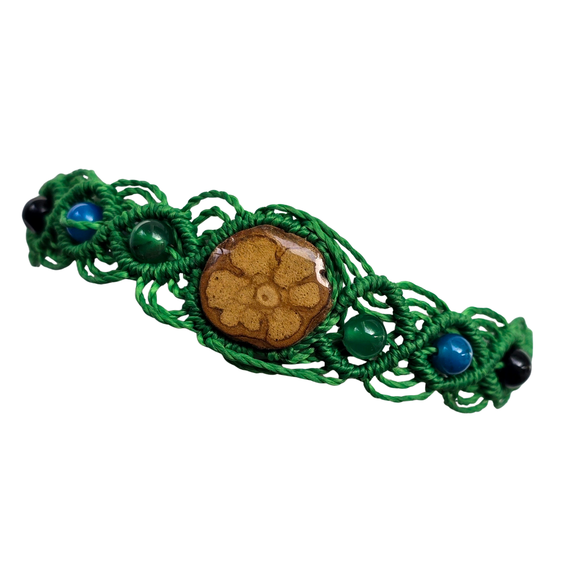 Macrame bracelet with ayahuasca and round colored stones - made by Peruvian Amazon artisan - Amazon Ecology