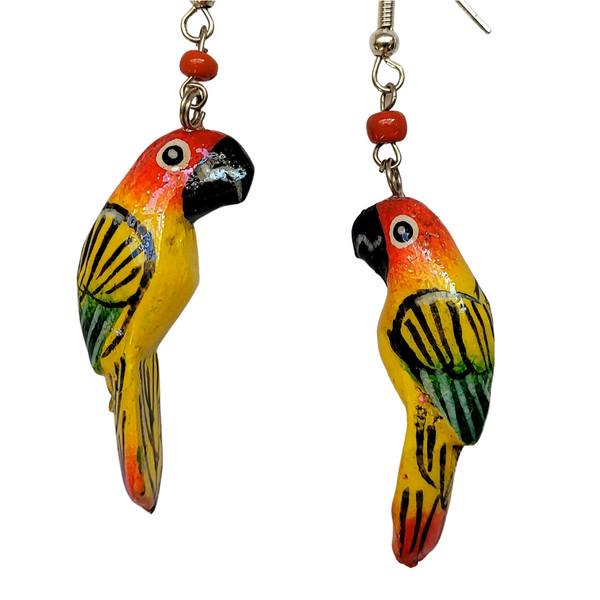 Vintage Dangling Wooden Parrot Bird Screwback Earrings - Etsy India