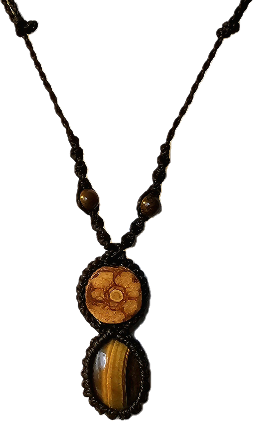 Ayahuasca vine and tiger eye macrame necklace