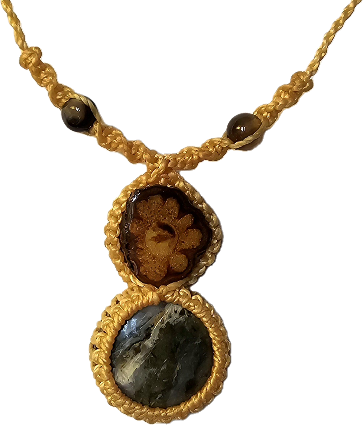 Ayahuasca vine and fossil stromatolite macrame necklace