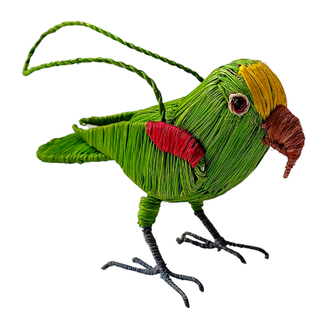 YELLOW CROWNED PARROT BIRD FAIR-TRADE CHRISTMAS TREE ORNAMENT - WOVEN BY PERUVIAN AMAZON ARTISAN