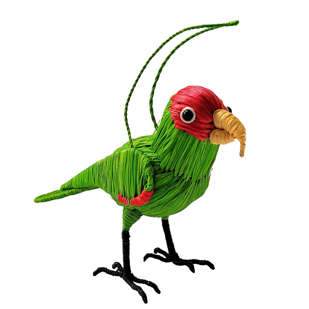 CHERRY HEADED CONURE PARROT BIRD FAIR-TRADE CHRISTMAS TREE ORNAMENT - WOVEN BY PERUVIAN AMAZON ARTISAN