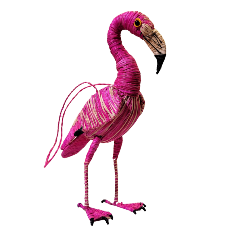 PINK FLAMINGO FAIR-TRADE CHRISTMAS TREE ORNAMENTS - WOVEN BY PERUVIAN AMAZON ARTISAN