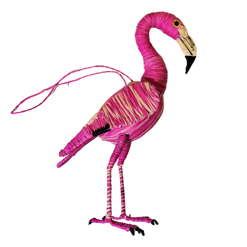 PINK FLAMINGO FAIR-TRADE CHRISTMAS TREE ORNAMENTS - WOVEN BY PERUVIAN AMAZON ARTISAN