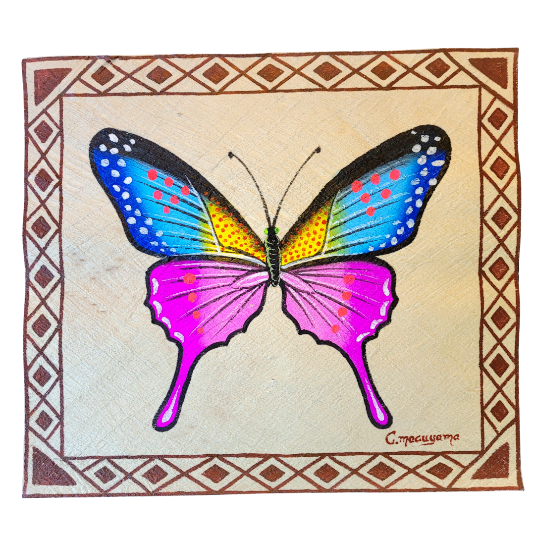 Kukama butterfly painting on llanchama tree bark canvas