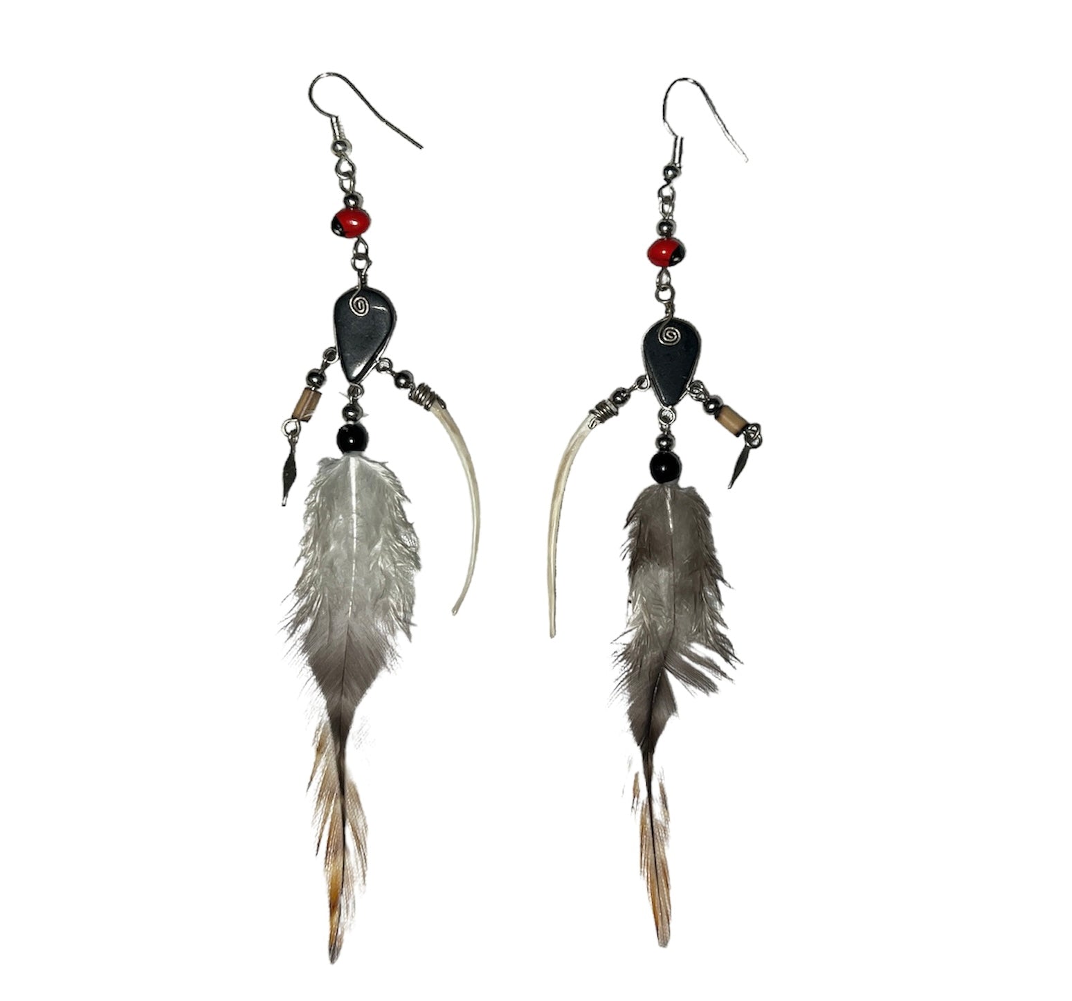 Black Onyx and Feather Earrings - Made by Peruvian Amazon Artisan