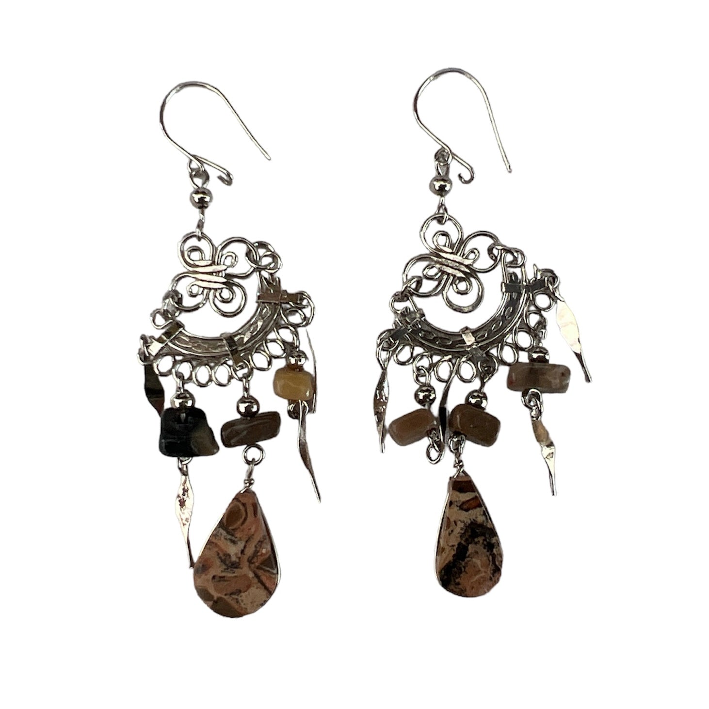 Dangly Leopard Jasper Earrings - Made by Peruvian Amazon Artisan