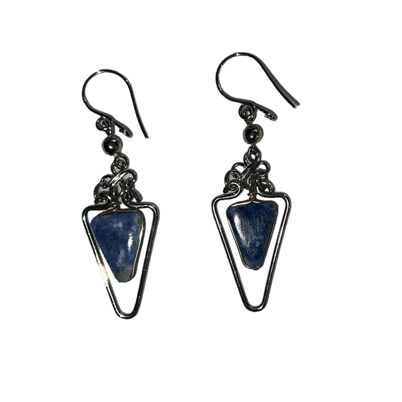 Triangular Silver Wire Earrings with Sodalite