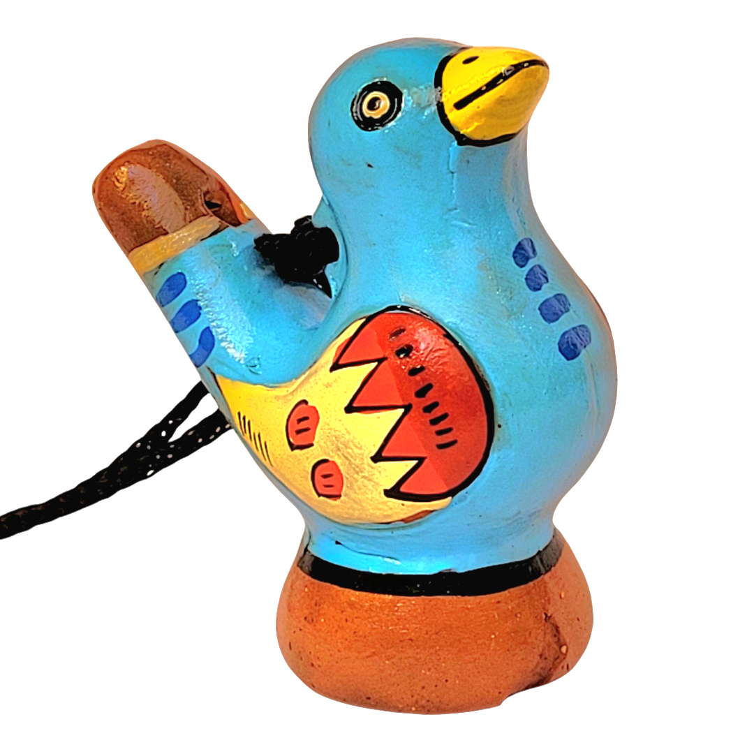 Colorful bird Ceramic water whistle from the Peruvian Amazon