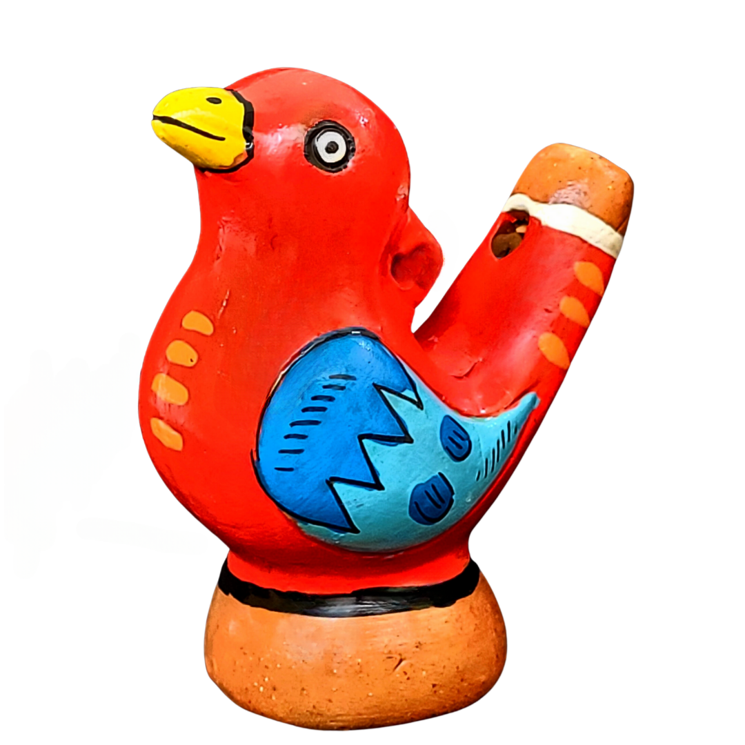 Colorful bird Ceramic water whistle from the Peruvian Amazon