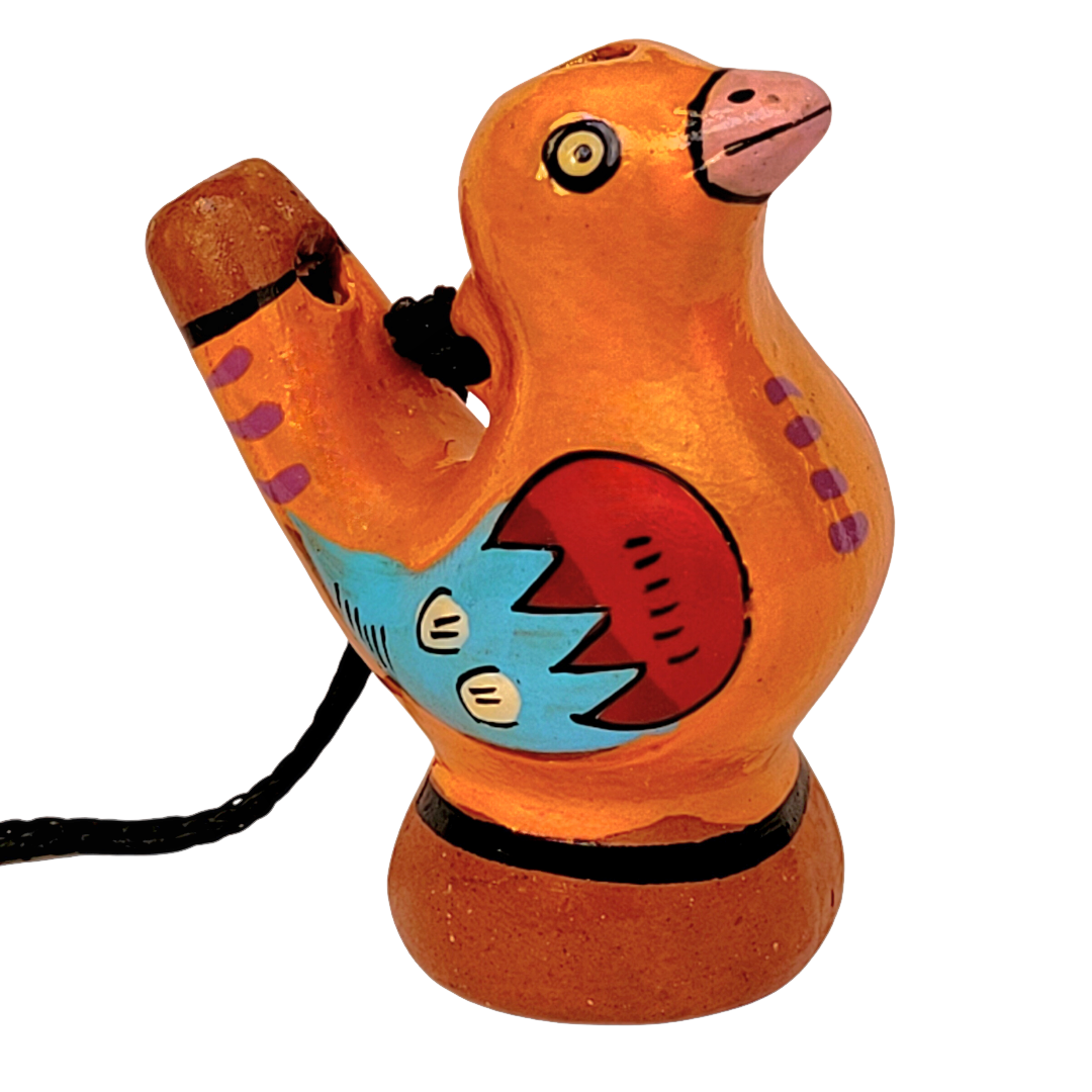 Colorful bird Ceramic water whistle from the Peruvian Amazon