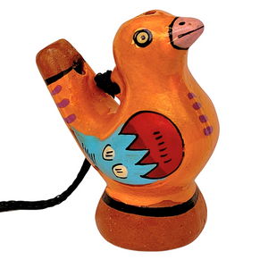 Ceramic water whistle from the Peruvian Amazon - colorful birds