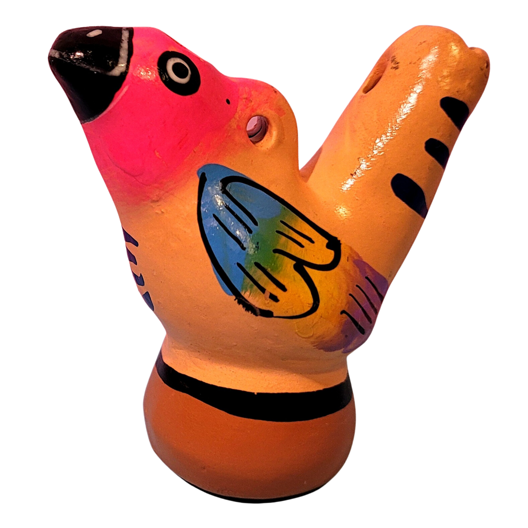 Colorful bird Ceramic water whistle from the Peruvian Amazon