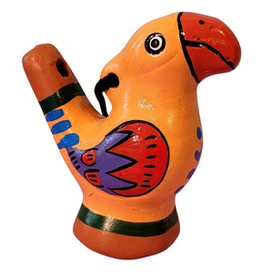 Ceramic water whistle from the Peruvian Amazon - parrots